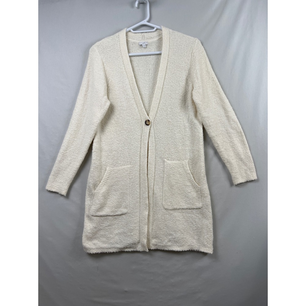 J. Jill Cardigan Sweater Womens Medium Cream Ivory Boucle Knit Longline Button